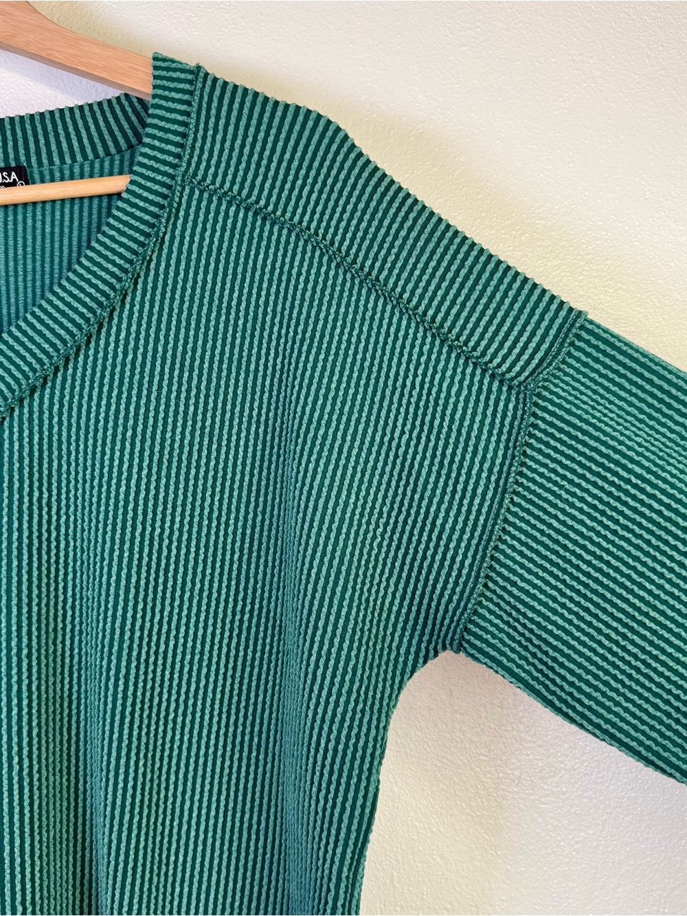 Heimish USA Emerald Green V-Neck Ribbed Slouchy Oversized Sweater Size Large - Picture 7 of 16